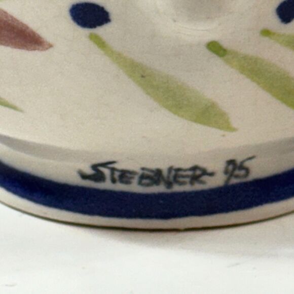 Vintage 1995 Stebner Pottery Ceramic Creamer Pitcher Hand Painted Cottagecore - Picture 4 of 11